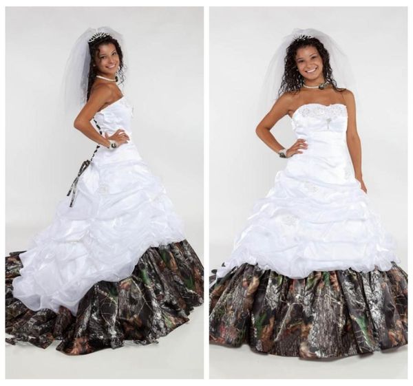 

princess sweetheart lace camo aline wedding dresses beading sequins real tree camouflage bridal gowns bandage back custom plus si5087420, White