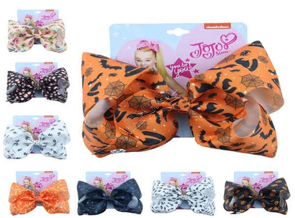 

kids jojo siwa bow hairpins 8 inch hair bows barrette halloween pumpkin spider ghost hair clip accessories headdress party gifts d4871298, Slivery;white