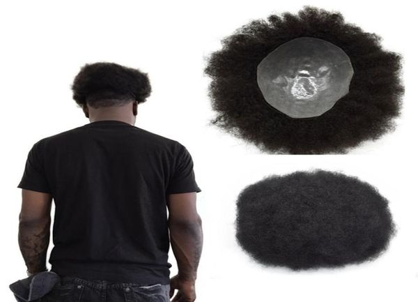 

afro curly mens toupee full pu curly toupee for men 8x10 inch thin skin hairpieces replacement systems indian remy human hair mens6034297, Black