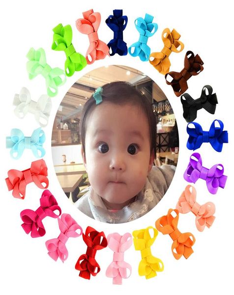 

2inch baby bow barrettes hairpins small mini grosgrain ribbon bows hairgrips girls solid whole wrapped safety hairpin clips kids h8617689, Slivery;white