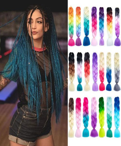 

24 inch jumbo braids long ombre jumbo synthetic braiding hair crochet blonde pink blue grey hair extensions african6675288, Black