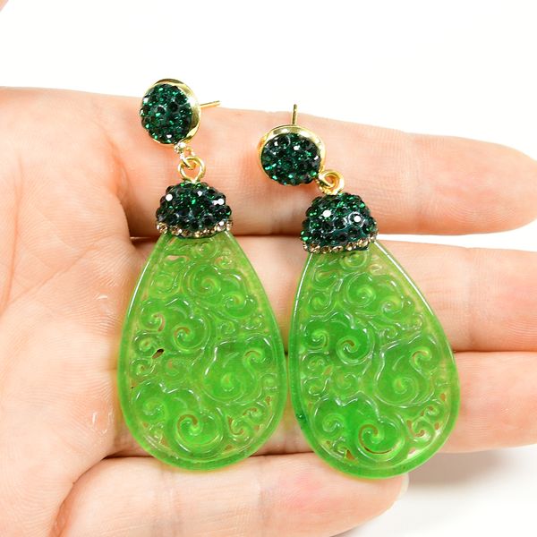 

green jade rhinstone pave green crystal danlge earrings fashion jewelry wedding studs earrings, Silver