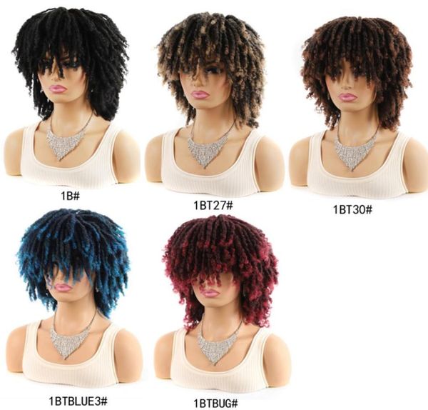 

short dreadlock ombre burgundy blonde blue braiding crochet hair synthetic wig for black women soft faux locs braids wig wit8223367