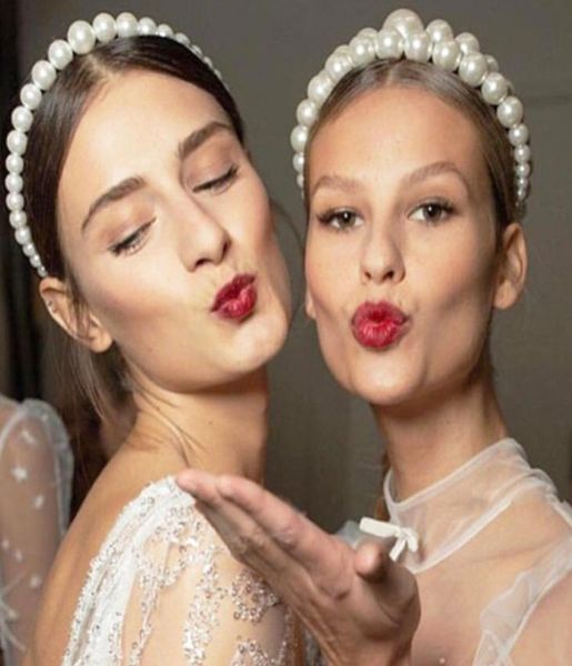 

women elegant big pearls hairband beaded bezel pearl headband hair accessories girls nonslip hairs hoop bezel headdress1180594, Slivery;white
