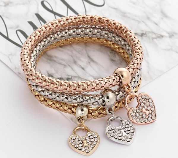 

heart bracelets 3pcslot women alloy charm bracelet love crystal bracelets bangles jewelry valentine039s day girls gift gjj856765592, Red;brown