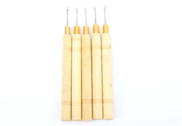 

5pcslot wooden handle pulling needle micro rings loop hair extension hair tools for human hair wigs5653726