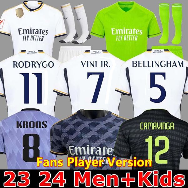 

22 23 24 fans player version soccer jerseys benzema rodrgo bellingham 2023 2024 vini jr football shirt camiseta de futbol men kids