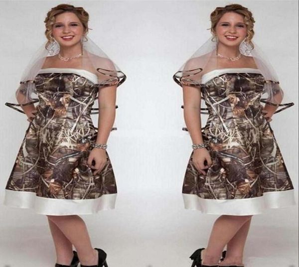 

summer short camo wedding dresses strapless zipper back vestidos de novia a line maid of honor dress with veils2197891, White