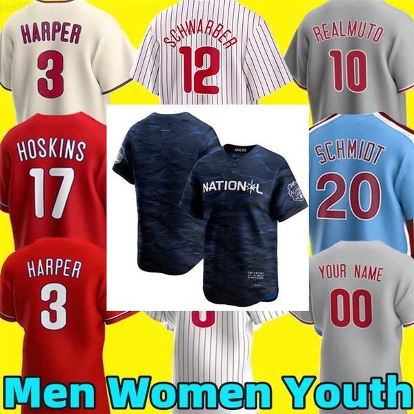 

2023 all-star city men women youth philadelphia 12 kyle schwarber 28 alec bohm 10 jt realmuto 16 brandon marsh phillies baseball jersey, Blue;black