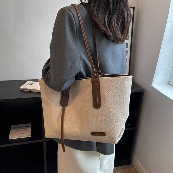 

new canvas high capacity tote bag fashionable one shoulder handle version simple texture handbag commuter women's bag