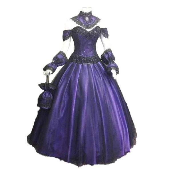 

black and purple lace gothic wedding dresses 2020 elegant court train laceup back long bridal dresses appliques satin celtic wedd3441277, White