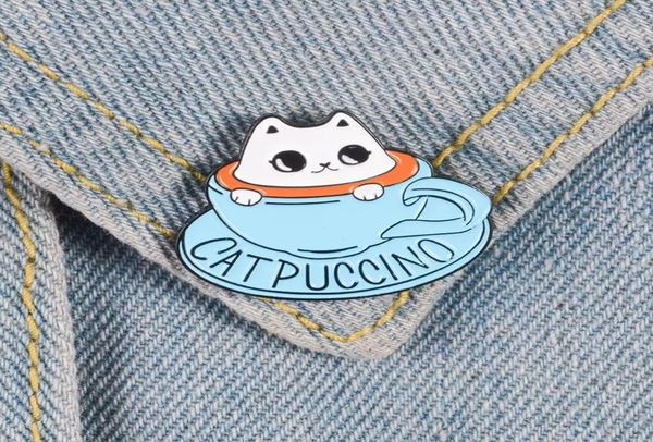 

cat coffee enamel pin coffee cup brooch bag clothes lapel pin button badge cartoon cute animal jewelry gift for friends kids3658540, Blue