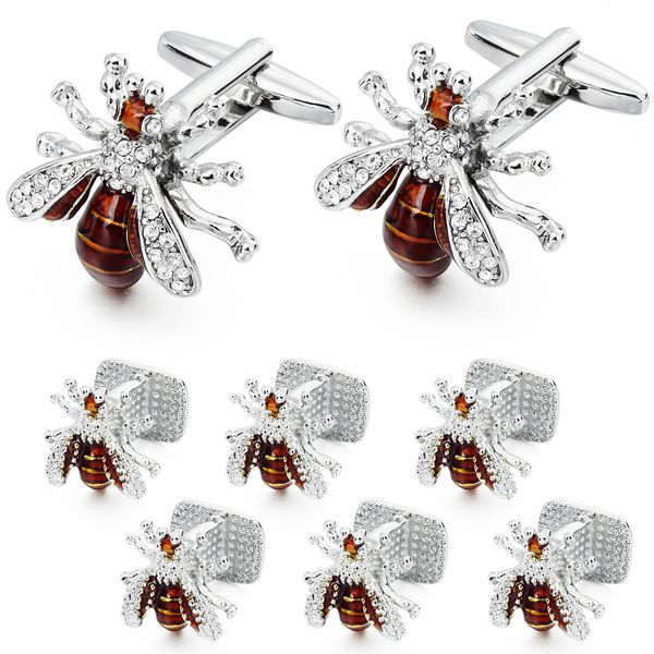 

cuff links hawson crystal bee cufflinks and studs set for men for tuxedo luxury gift for party bee cufflinks with box cufflinks for mens 230, Silver
