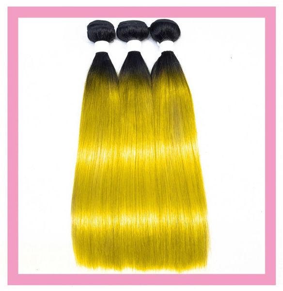 

brazilian 1b yellow ombre color straight body wave 3 bundles shine 1byellow three pieces hair extensions 828inch9388252, Black