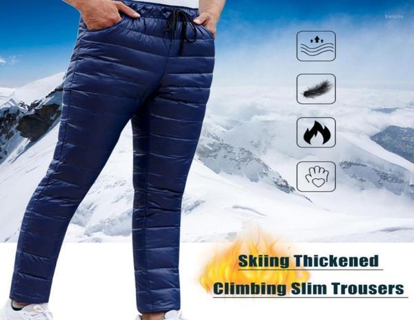 

winter ultralight duck down outwear pants super light windproof plus size warm trousers loose ski hiking down pants18440250, Black;green