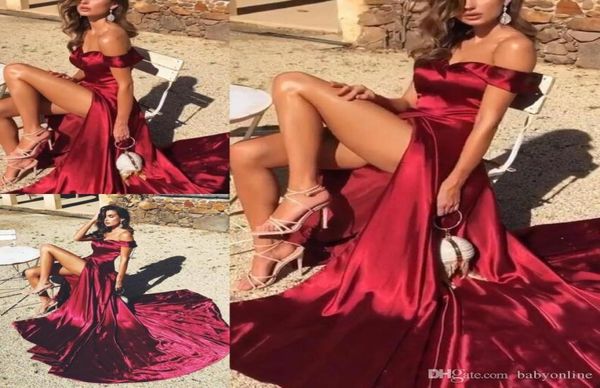 

red high side split evening prom dresses new design a line off shoulders satin elegant evening formal dresses cus9928376, Black