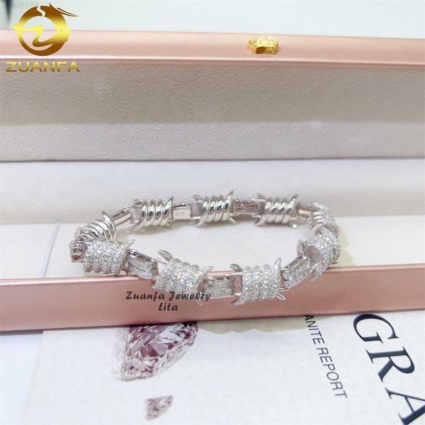 

new arrivals hip hop baguette link iced out 925 silver vvs moissanite bracelet men cuban link chain