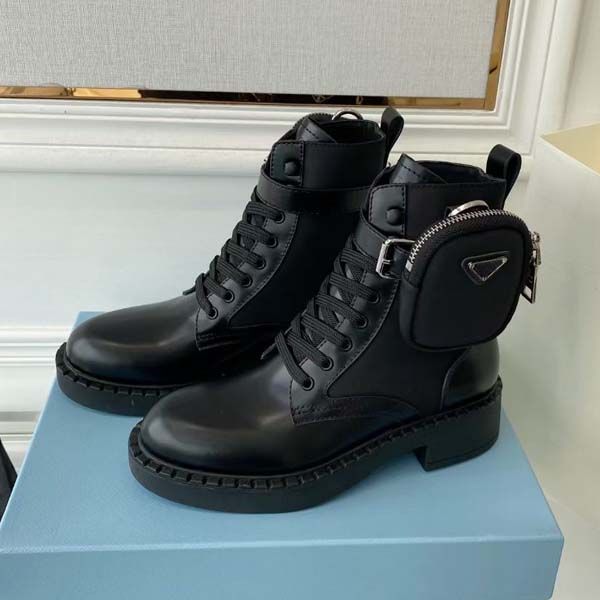 

designer women boots genuine leather martin boot platform low heel autumn and winter shoes size 35-42 with box, Black