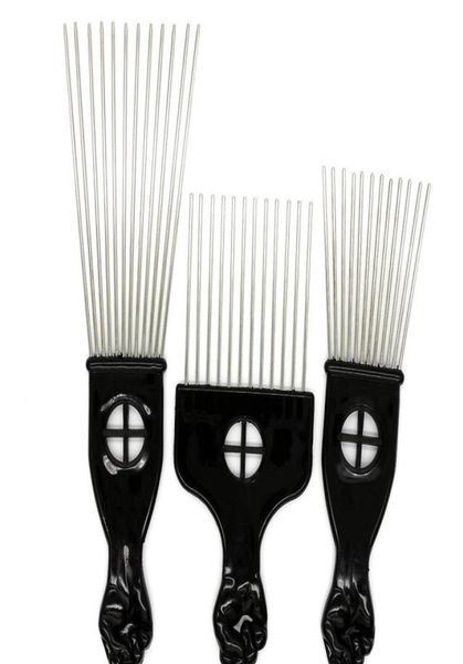 

fist afro stianless steel wide pick metal hair plast comb handle brush teeth black with sqcit babyskirt4669437, Silver