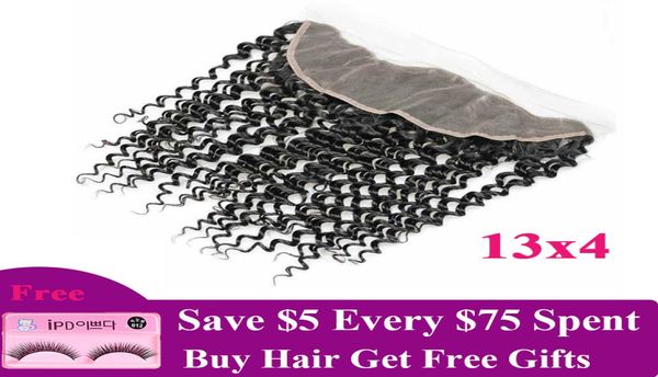 

brazilian deep wave hair ear to ear lace frontal closure peruvian remy human hair frontal 134 lace frontal 124 pcs lot1967077, Black