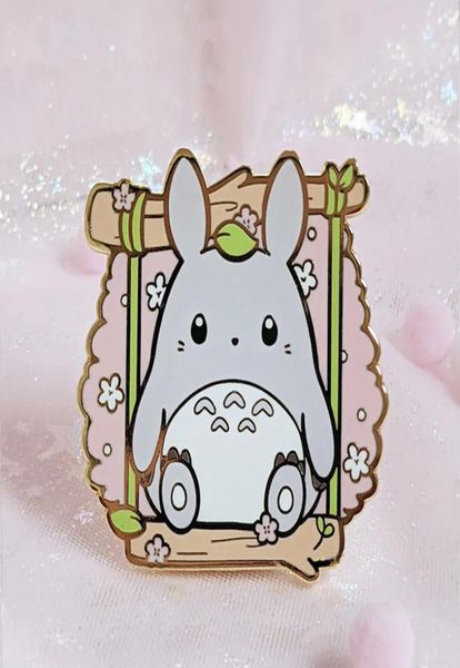 

cute gray bunny sakura cherry blossom hard enamel pin cartoon kawaii totoro brooch accessories anime fans collect badge jewelry2048543, Blue