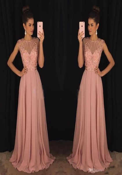 

2017 chic pink prom evening dresses aline jewel major beaded illusion bodice chiffon celebrity formal gowns dress for party wear 1386918, Black