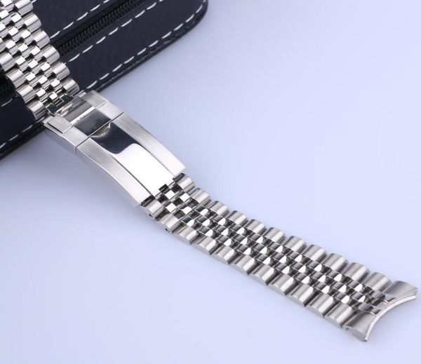 

20mm 21mm luxury 316l stainless steel solid curved end screw links strap bracelet jubilee with oyster clasp for master ii datejust8601413, Black;brown