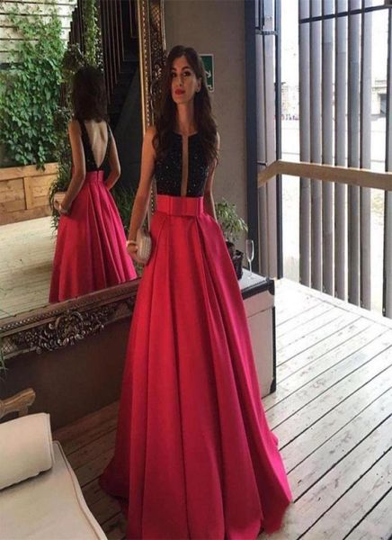 

open back fuchsia long evening prom dresses arabic formal dress black beaded vestido de gala 2021 custom special occasion evening 1590024, Black;red