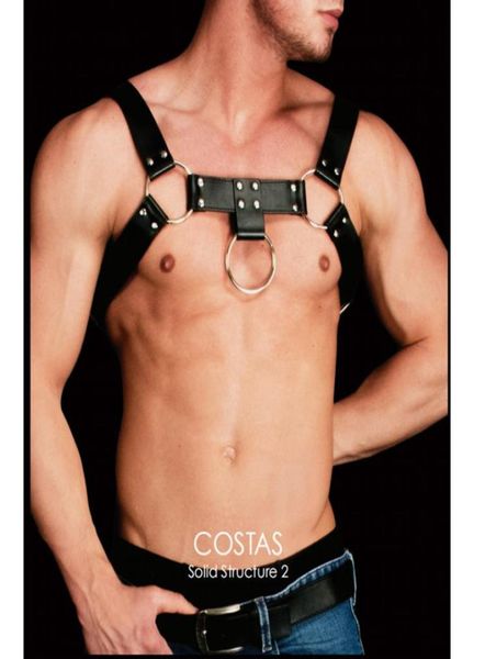 

men039s black leather vest flirting bondage pu leather harness gay man underwear nightwear wear q11259853525, Red;black