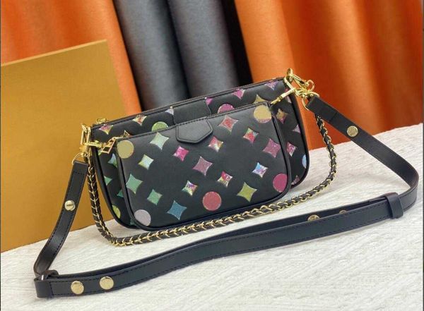 

original womens shoulder bags designer luxury handbags cross body bag fashion multicolor flowers purses leather crossbody chain totes 3-piec