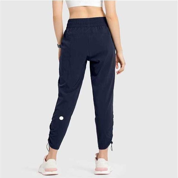 

yoga lulu women ninth pants push fitness jogging sweatpants soft high waist hip drawstring casual pants 7 colors, Black;white