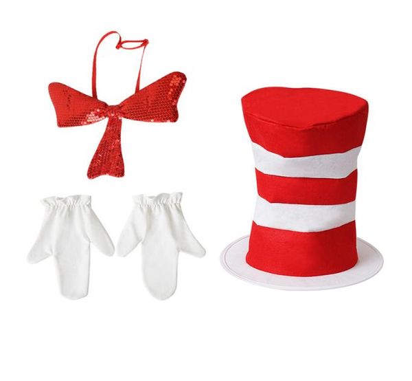 

fashion high stage performance hats dr seuss hat kids red white stripe magic hat sequins bow tie with gloves 3pcs children perform3944450, Yellow