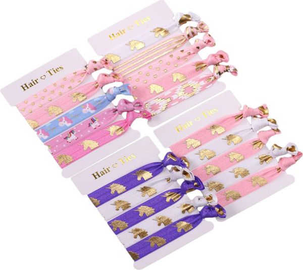 

elastic hairband bowknot gold foil unicornshorse printed knotted hand band for girls hair ties headwear5204009, Slivery;white