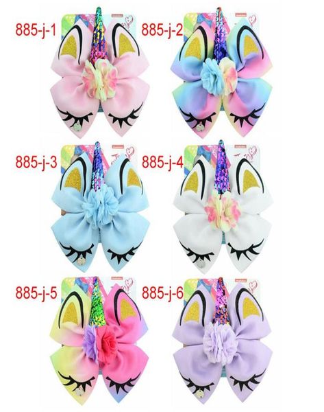 

8quotjojo siwa bow headband girl colorful ribbon bow unicorn flowers girl girl hairbands with jojo card hair unicorn party hair 1042466, Slivery;white