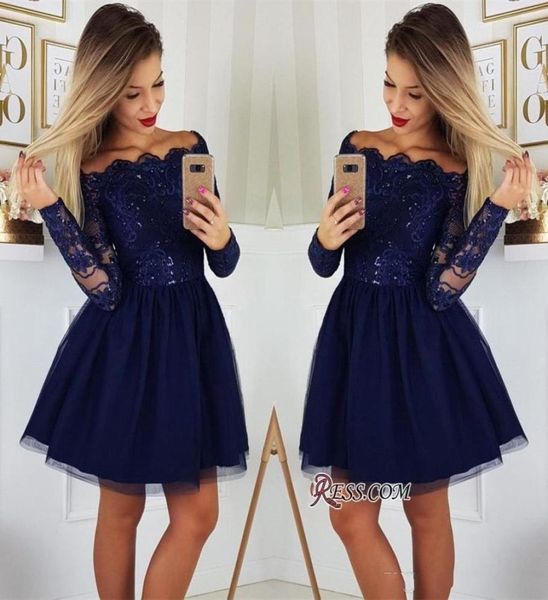 

2019 lace a line homecoming dresses tulle applique short prom dress long sleeves cocktail party dresses plus size vestidos de fest4620317, Blue;pink
