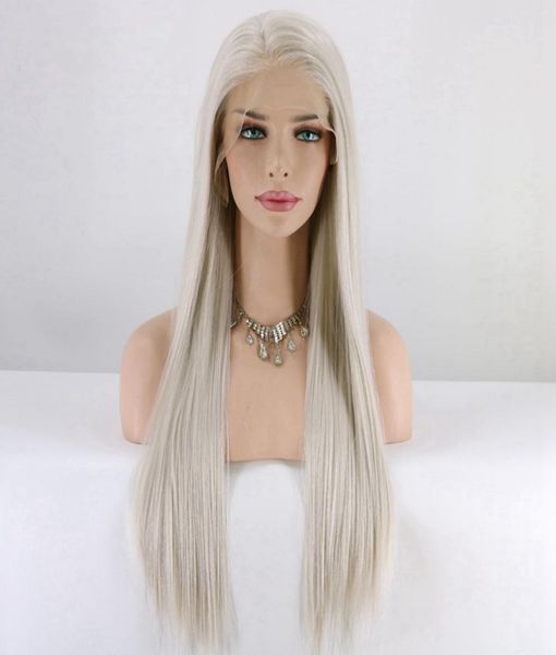 

platinum grey color part high temperature fiber hair wigs long straight heat resistant synthetic lace front wigs9928755, Black