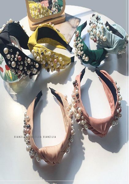 

candy bowknot headband for girl vintage bohemian simulated pearl hairband lady wedding party hair accessories6882189, Slivery;white