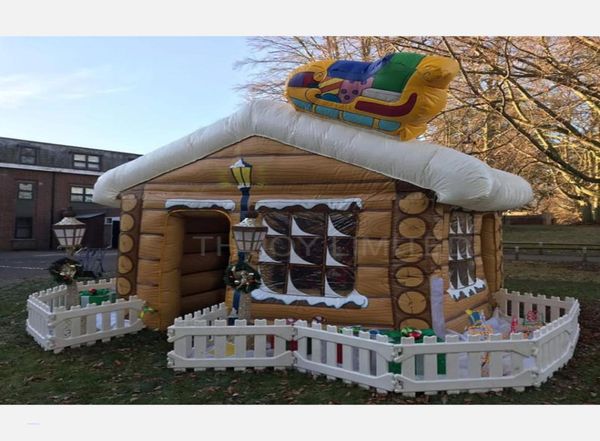 

delivery outdoor activities 10x10ft pvc inflatable santa house commercial christmas air blow up grotto cabin house7715686