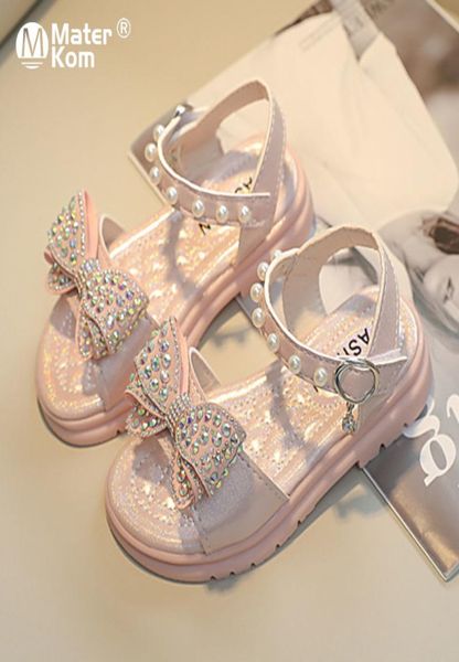 

size 2636 children bowknot pearl princess shoes for girls soft sole crystal beach shoes for kids girls opentoe light sandals 2209893500, Black;red
