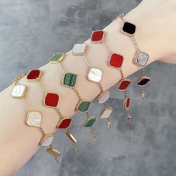 

van clover bracelet luxury designer jewelry four leaf cleef bracelets 18k gold silver plate agate diamond fashion van love charm chain for w, Golden;silver