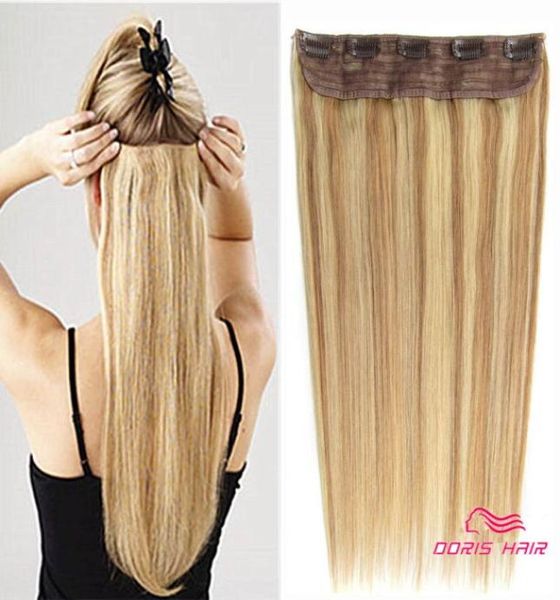 

piano color 27613 blond indian remy hair one piece clip in human hair extensions for full head straight 5 clips1752756, Black;brown