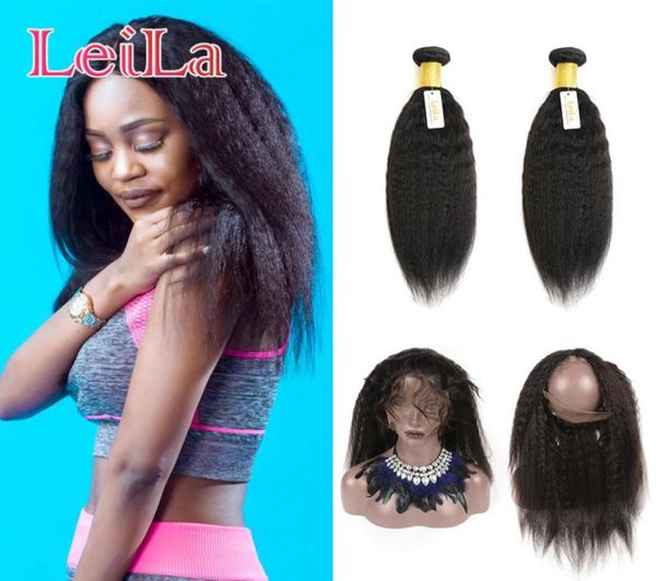 

peruvian virgin hair 360 lace frontal with 2 bundles kinky straight 100 pre plucked 360 lace frontal with hair extensions kinky s5934730, Black;brown