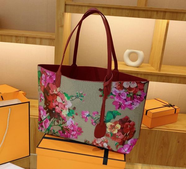 

luxury designer tote shopping bag women's handbag leather fashion deluxe 2g flower printing handbag double-sided use tote shoulder bags