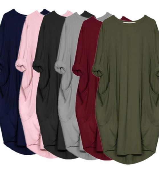 

plus size women dress long sleeve oneck dresses loose pocket one piece skirt oversized midi dress party club dresses clothing1554245, White