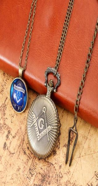 

pocket watches retro men watch for necklace gifts set with box bronze masonic masonry pendant quartz reloj hombre5122854, Slivery;golden