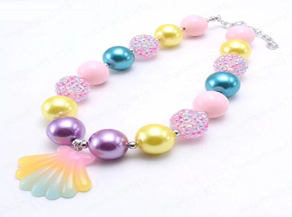 

baby girls chunky beads necklace with cute shell pendants adorable kids child chunky necklace party jewelry gifts2821533, Red;brown