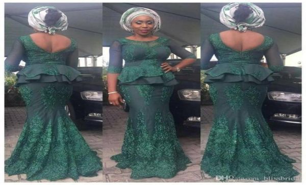 

aso ebi evening dresses with 34 long sleeves illusion peplum lace appliques merrmaid prom dress long low back zipper african part6182982, Black;red