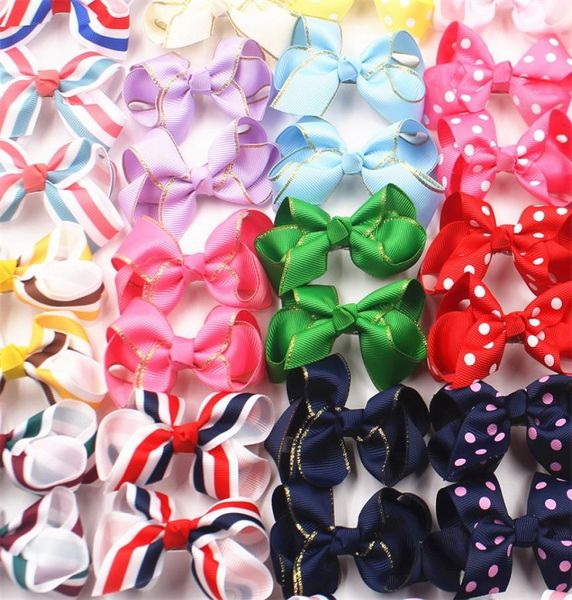 

baby stripe bow hairpins 3 inch girls mini designer bowknot hair clips children cute barrettes kids party travel hair accessories 3432734, Slivery;white