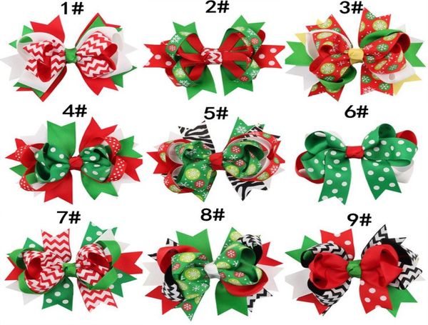 

13 design girls christmas hairband barrettes princess layered bow dot print hair clips children santa claus hair accessories2664855, Slivery;white