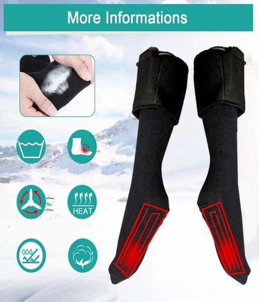 

sports socks 1 pair rechargeable battery heated operated heating for men women camping warmer keep warm2060313, Black